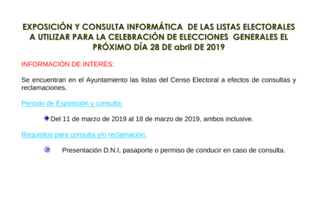 Imagen Exposición pública de las Listas del Censo Electoral deñ 11 al 18 de marzo de 2019